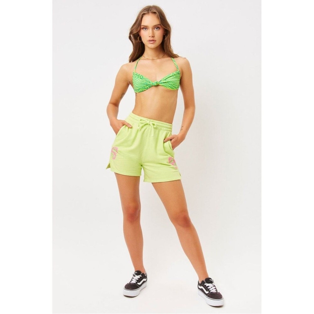 Frankies Bikinis Burl Sweatshort Size Small Grass Neon Green Butterfly